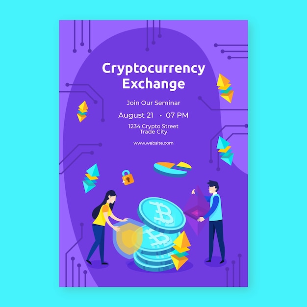 Flat crypto vertical poster template