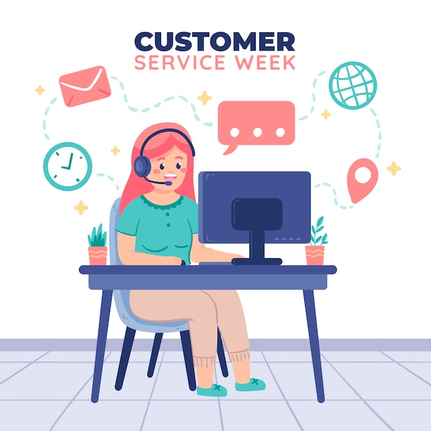 Flat customer service week illustration