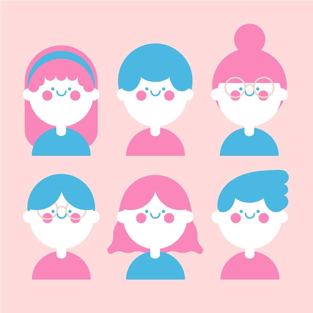 flat cute design vector avatar face and hairstyle