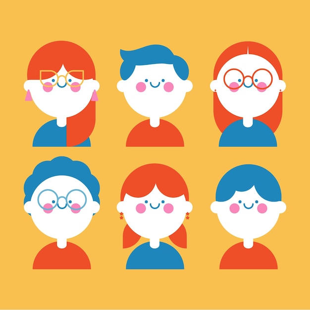 flat cute design vector avatar face and hairstyle