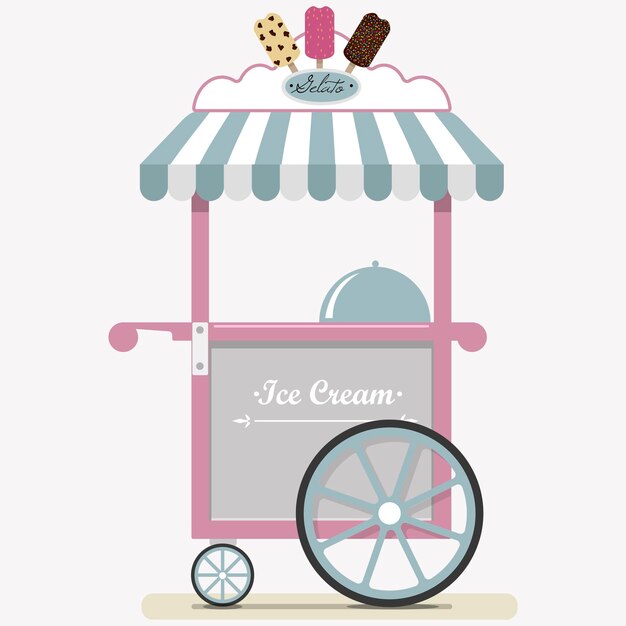 Flat cute ice cream cart Vector illustration Point of sale of ice cream