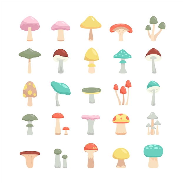 flat cute mushroom hand drawn white vector design illustration