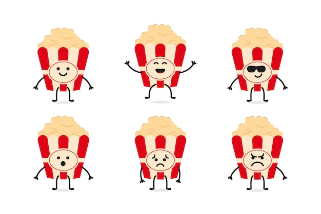 Flat Cute Popcorn Character Mascot