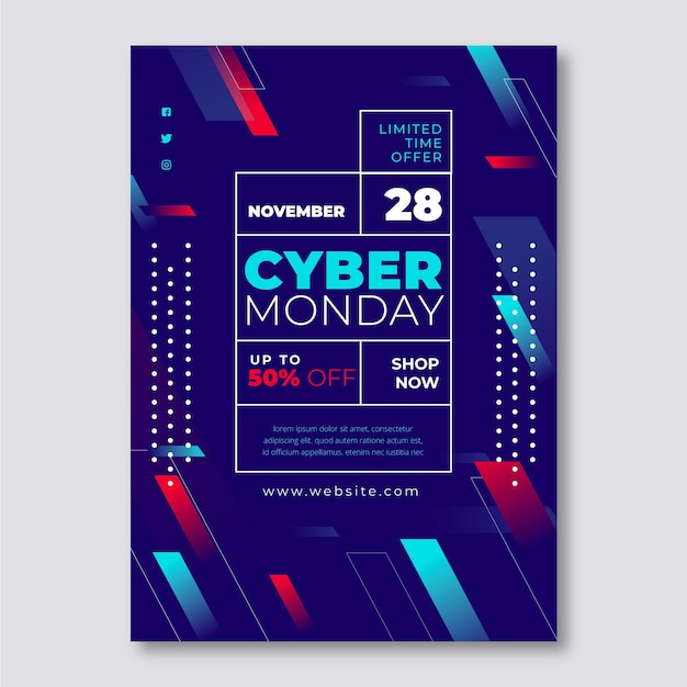 Flat cyber monday flyer template with shapes