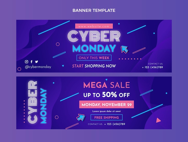 Flat cyber monday horizontal banners set