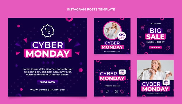 Vector flat cyber monday instagram posts collection