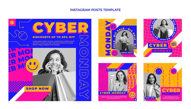 Flat cyber monday instagram posts collection