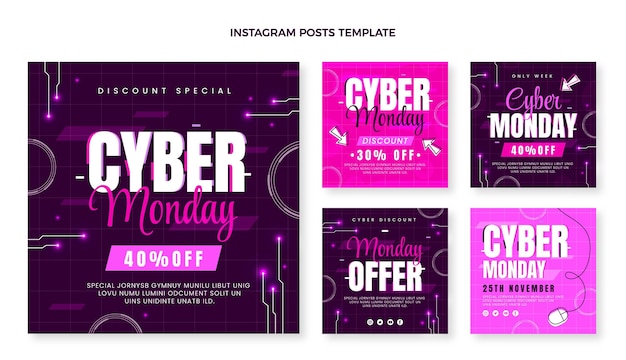 Vector flat cyber monday instagram posts collection