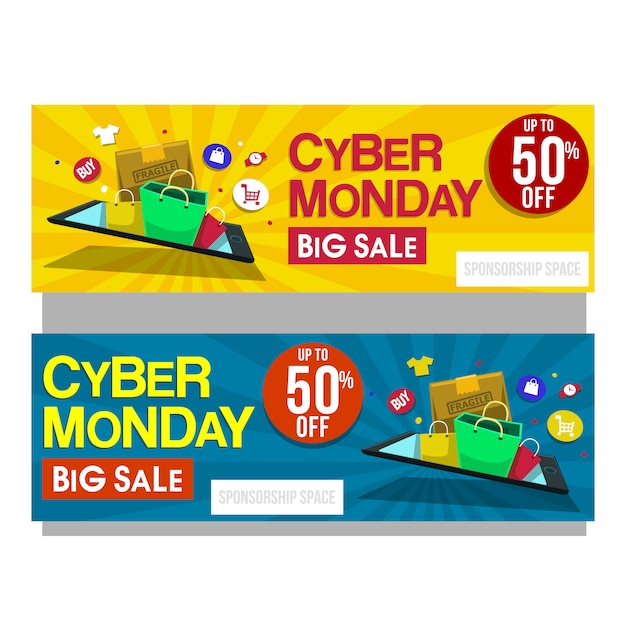 flat cyber Monday promotional horizontal banner template