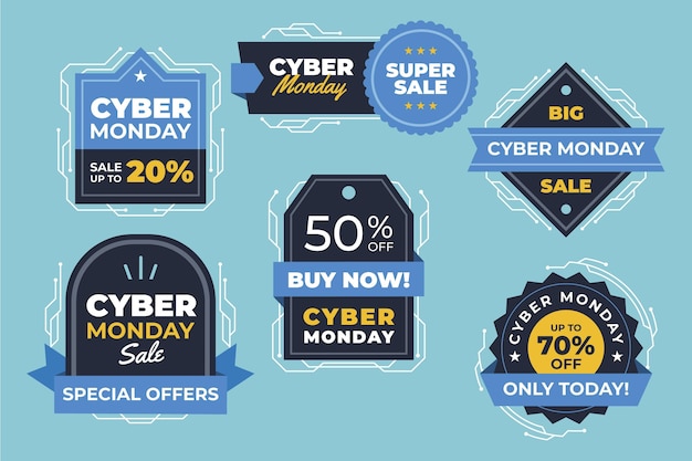 Flat cyber monday sale labels collection