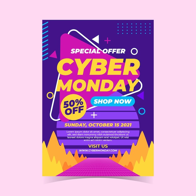 Flat cyber monday vertical poster template