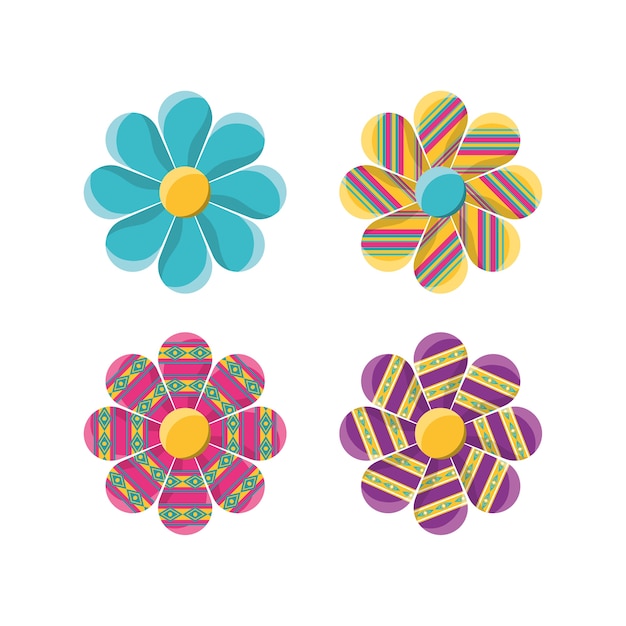 flat decoration flowers with ornamental symbols