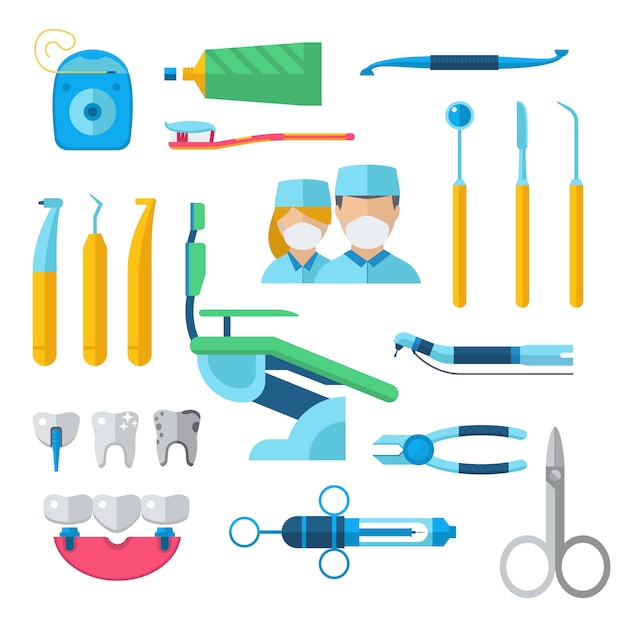 Flat dental instruments set dentist tools concept vector illustration.