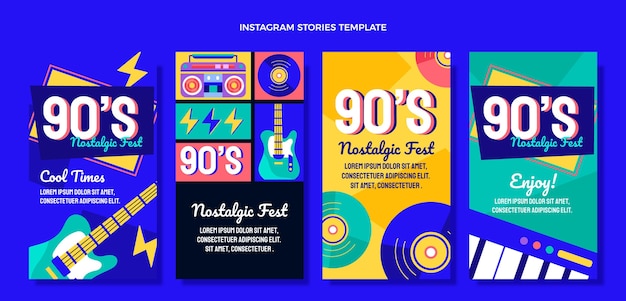 Flat design 90s music festival instagram stories