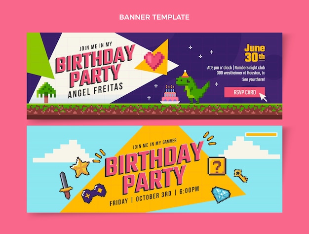 Flat design 90s nostalgic birthday horizontal banners