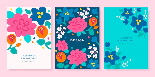 Flat design abstract floral cover collection