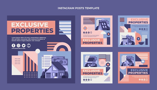 Flat design abstract geometric real estate instagram post