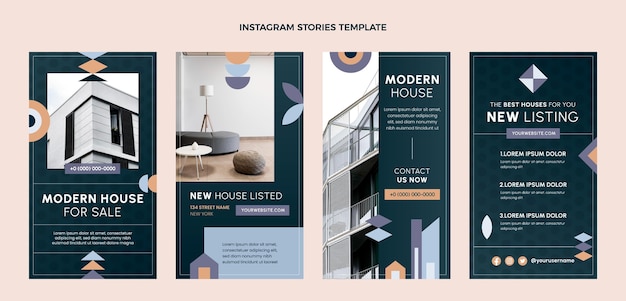 Flat design abstract geometric real estate instagram stories