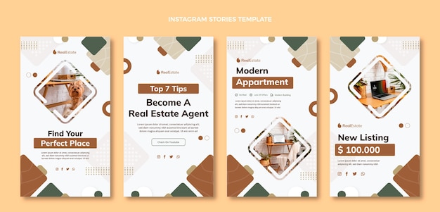 Flat design abstract geometric real estate instagram stories