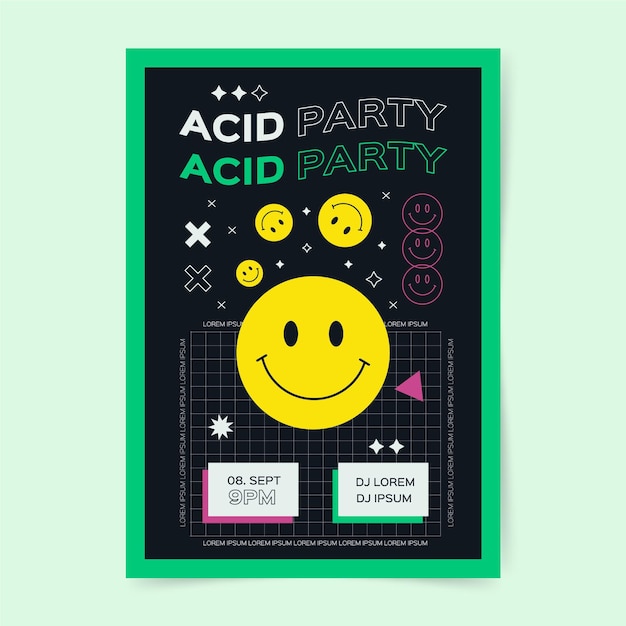 Flat design acid emoji poster