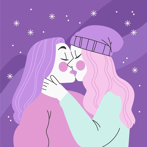 Flat design affectionate lesbian kiss