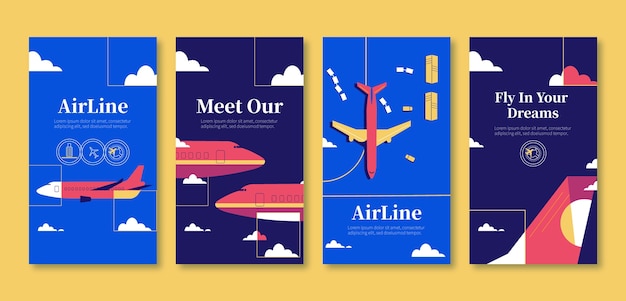 Vector flat design airline service instagram stories set