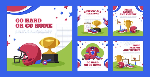 Flat design american football instagram posts