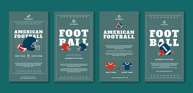 Flat design american football instagram stories