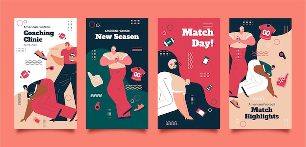 Flat design american football instagram stories