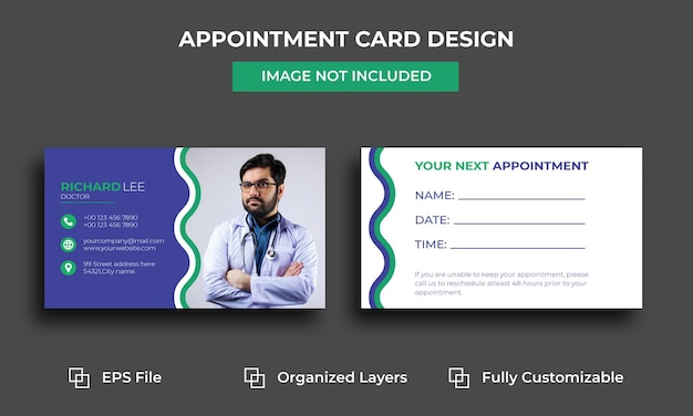 Vector flat design appointment card template for medical doctors.