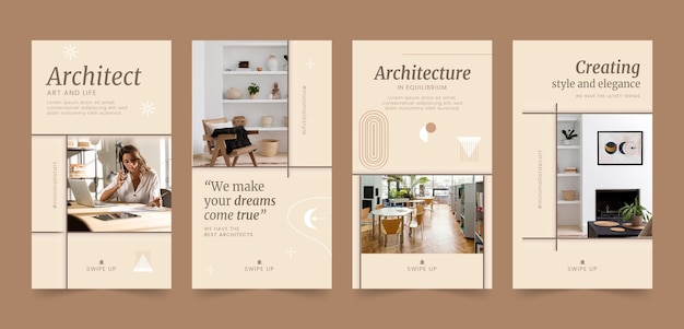 Flat design architecture project instagram stories