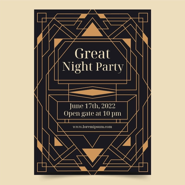 Vector flat design art deco great night party poster