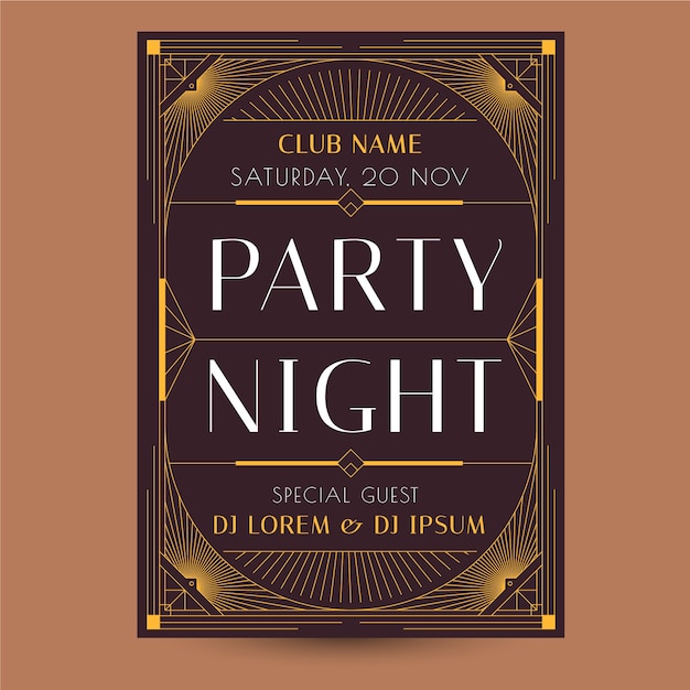 Vector flat design art deco party night poster