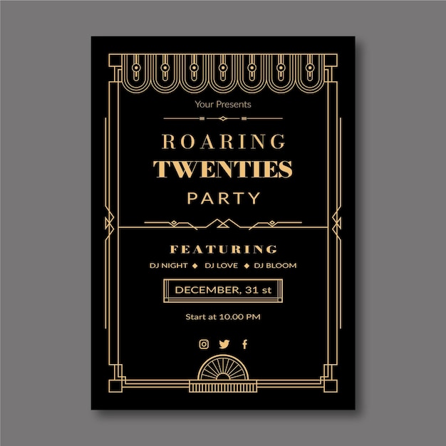 Flat design art deco party poster with dj