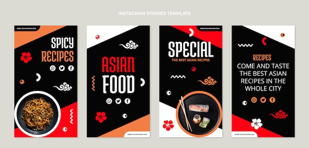 Flat design asian food instagram stories