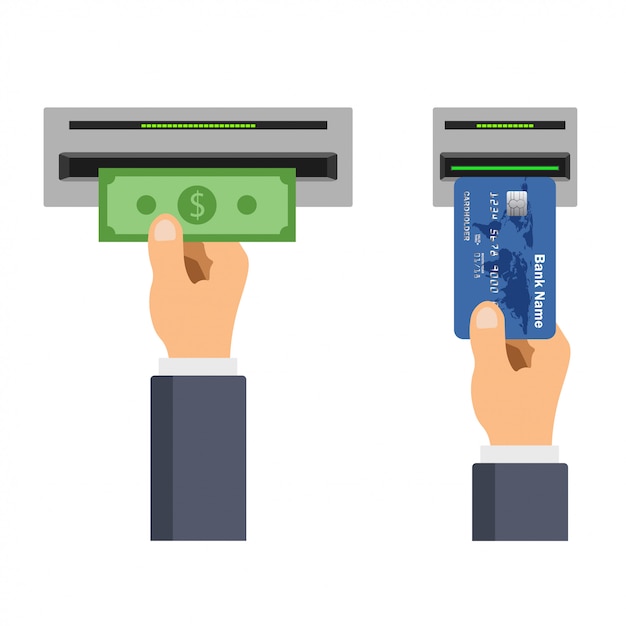 Flat design of ATM terminal usage concept.