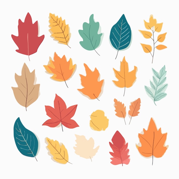 Vector flat design autumn leaves collection set