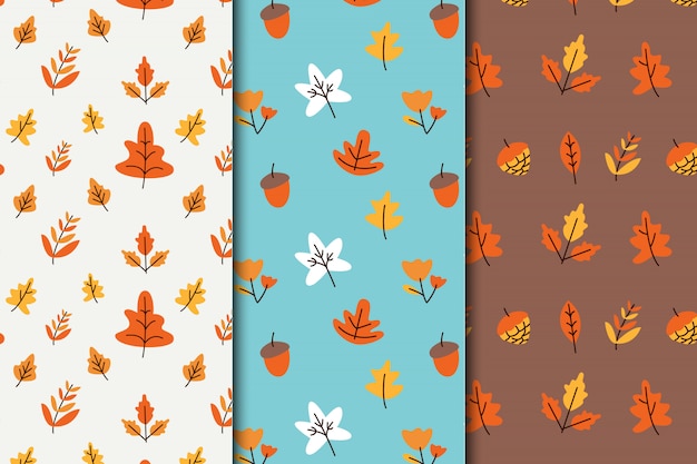 Flat design autumn pattern set