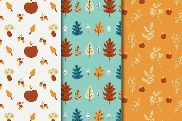 Flat design autumn pattern set