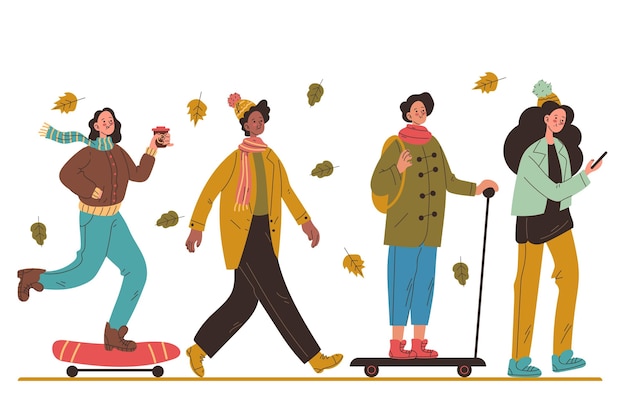 Flat design autumn people wearing coats