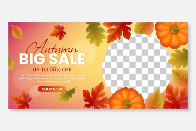 Flat design autumn sale background with photo frame