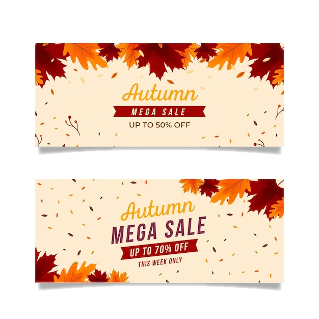 Flat design autumn sale banners pack