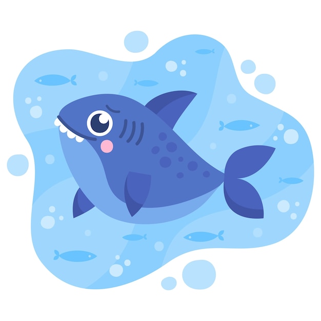 Flat design baby shark in cartoon style