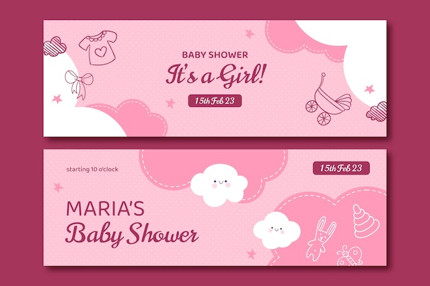 Flat design baby shower horizontal banner