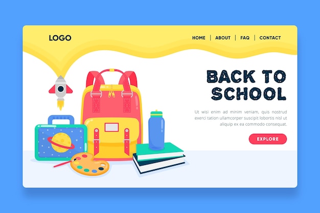 Flat design back to school landing page template