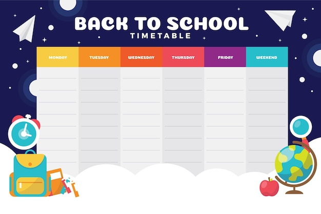 Flat design back to school timetable