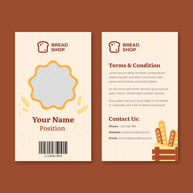 Flat design bakery shop id card template