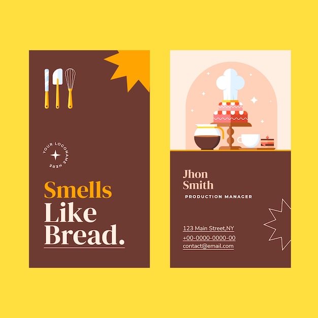 Vector flat design bakery shop vertical business card template