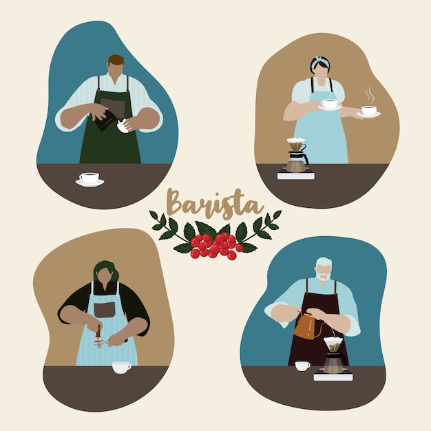 Flat Design of Baristas Making Coffee