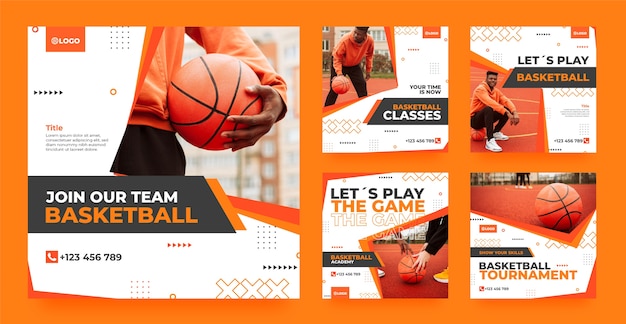 Flat design basketball instagram posts